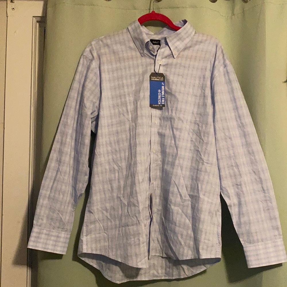 NAUTICA MEN’S LIGHT BLUE DRESS SHIRT CLASSIC FIT